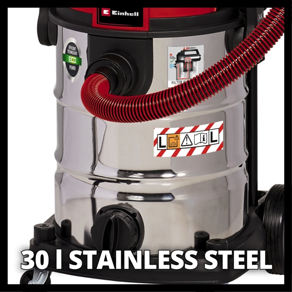 Einhell TE-VC 2230 SACL 30 Litre Stainless Steel L Class Wet & Dry Vac with Power Take Off