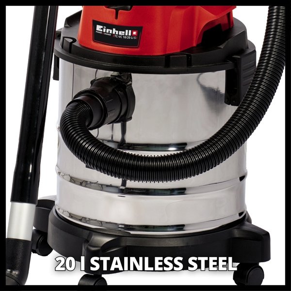 Einhell TC-VC 18/20 Li S-Solo PXC 18V 20 Litre Stainless Steel  Wet & Dry Vac, Body Only  