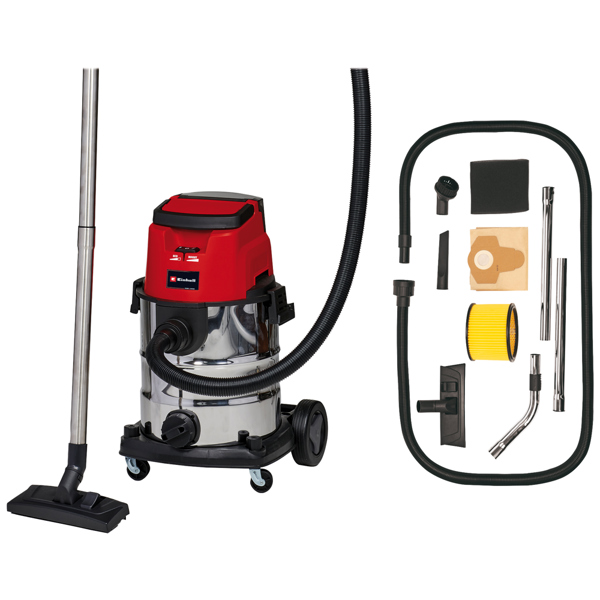 Einhell TE-VC 36/25 Li S-Solo PXC 36V 25 Litre Stainless Steel Wet and Dry Vac, Body Only   