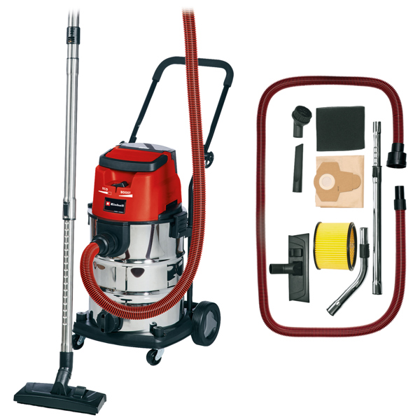 Einhell TE-VC 36/30 Li S-Solo PXC 36V 30 Litre Stainless Steel Wet and Dry Vac, Body Only  
