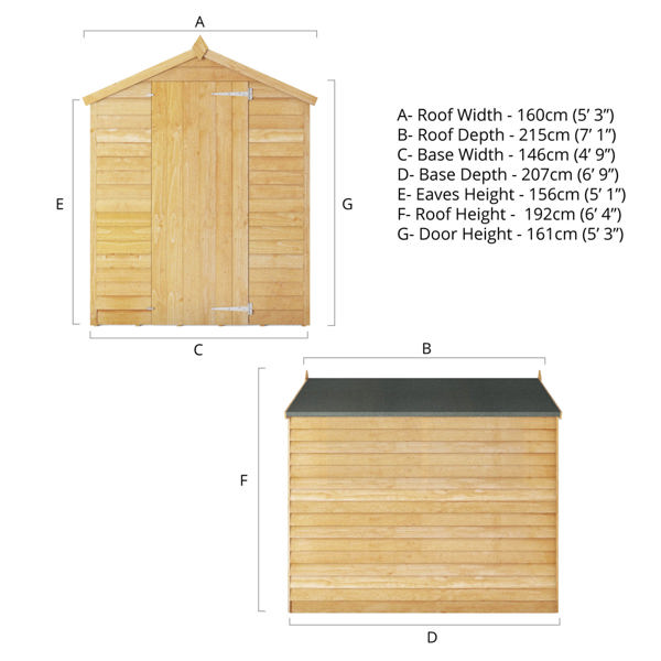 Mercia Overlap Apex Wooden Shed 7 x 5 - Windowless