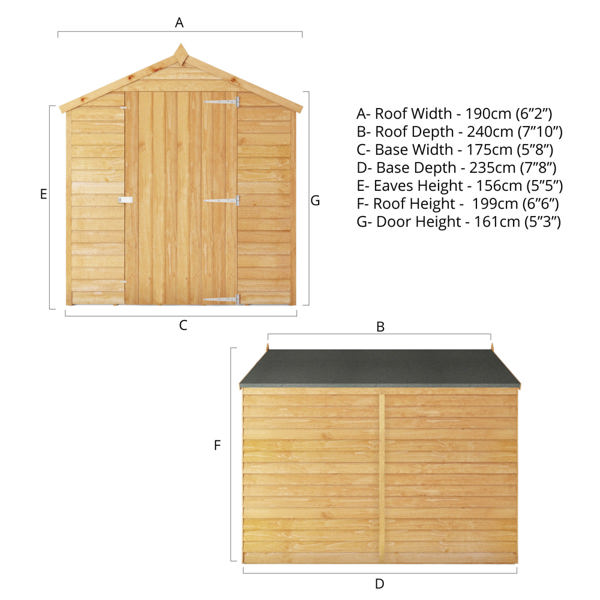 Mercia Overlap Single Door Apex Wooden Shed 8 x 6 - Windowless