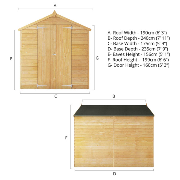 Mercia Overlap Double Door Apex Wooden Shed 8 x 6 - Windowless