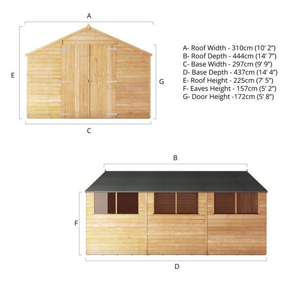 Mercia Overlap Apex Wooden Shed 15 x 10