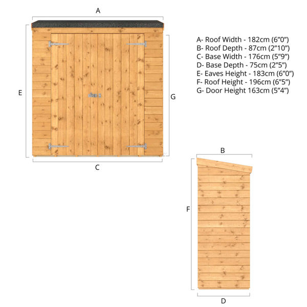 Mercia Shiplap Pent Wooden Shed 6 x 2'' 6
