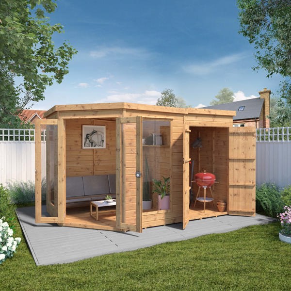 Mercia Premium Corner Wooden Summerhouse with Side Shed 11 x 7