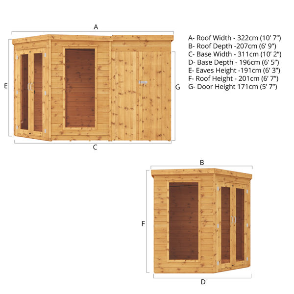 Mercia Premium Corner Wooden Summerhouse with Side Shed 11 x 7
