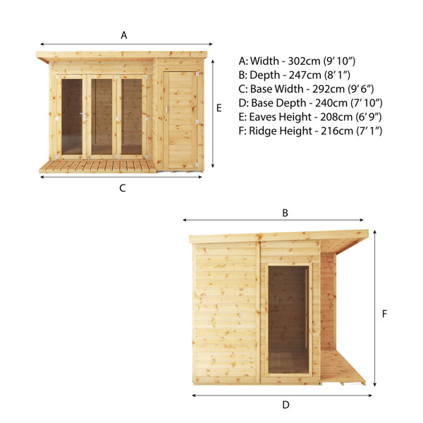 Mercia Premium Contemporary Wooden Summerhouse with Side Shed 10 x 8