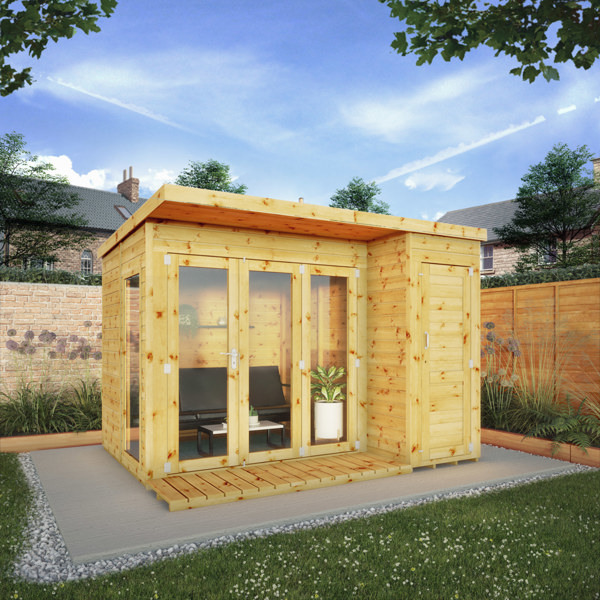 Mercia Premium Contemporary Wooden Summerhouse with Side Shed 10 x 8