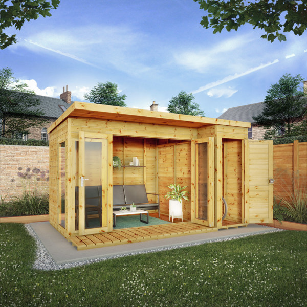Mercia Premium Contemporary Wooden Summerhouse with Side Shed 12 x 8