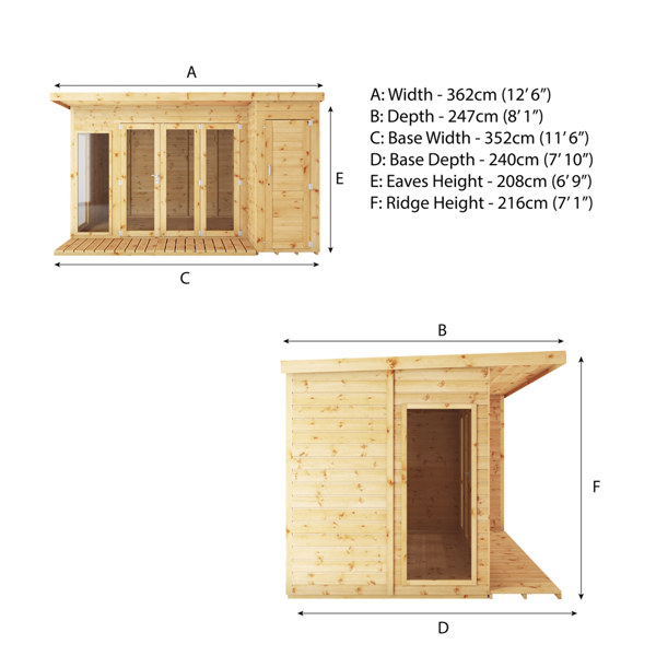 Mercia Premium Contemporary Wooden Summerhouse with Side Shed 12 x 8