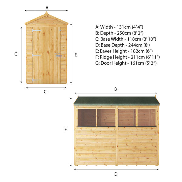 Mercia Woodsman Shiplap Apex Wooden Shed 8 x 4