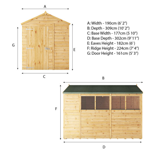 Mercia Woodsman Shiplap Apex Wooden Shed 10 x 6