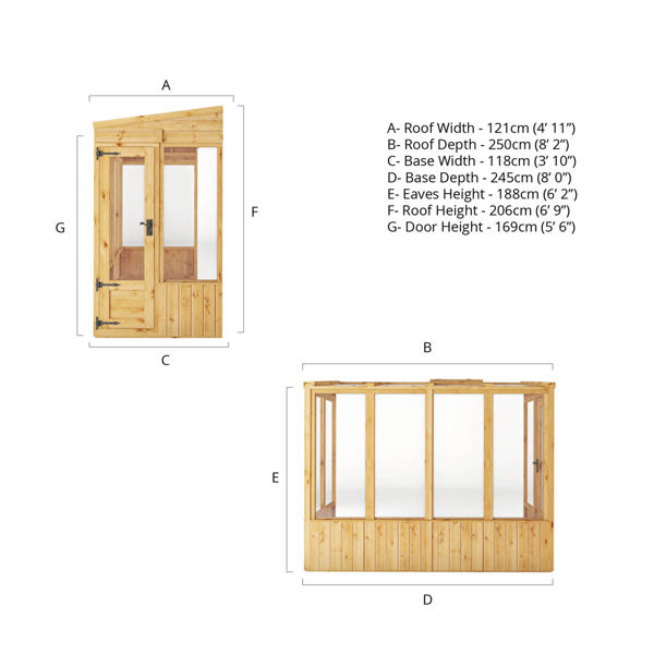 Mercia Woodsman Pent Lean-To Wooden Greenhouse 8 x 4 - Polycarbonate Glazing