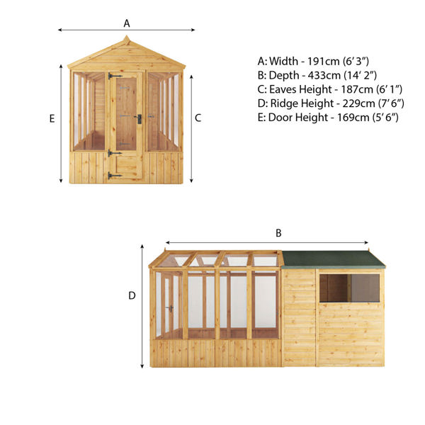 Mercia Woodsman Apex Greenhouse Combi Shed 14 x 6