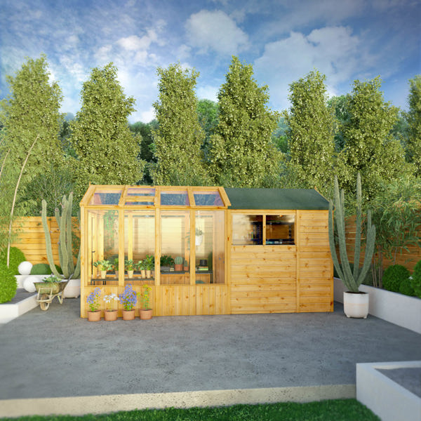 Mercia Woodsman Apex Greenhouse Combi Shed 14 x 6