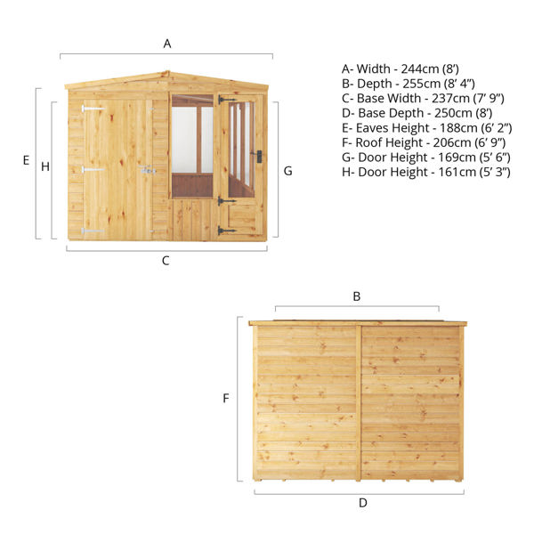 Mercia Woodsman Apex Greenhouse Combi Shed 8 x 8