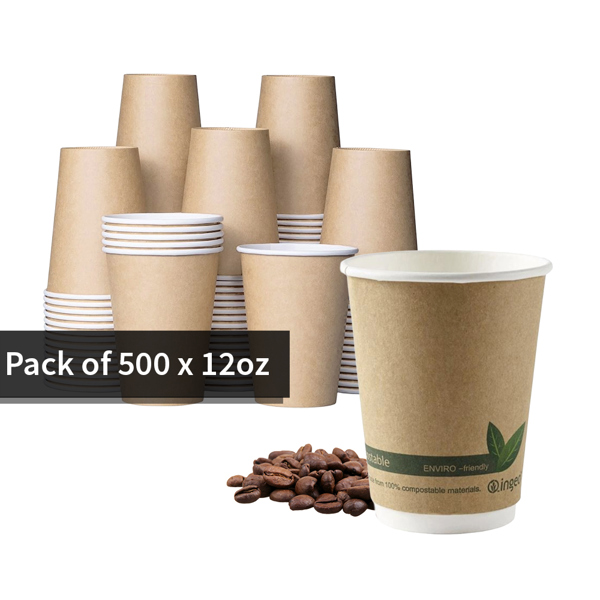 12oz Kraft Compostable Double Wall Cups - 500