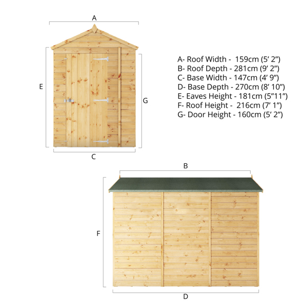 Mercia Shiplap Apex Wooden Shed 9 x 5 - Windowless