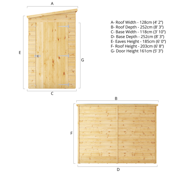 Mercia Shiplap Pent Wooden Shed 8 x 4 - Windowless