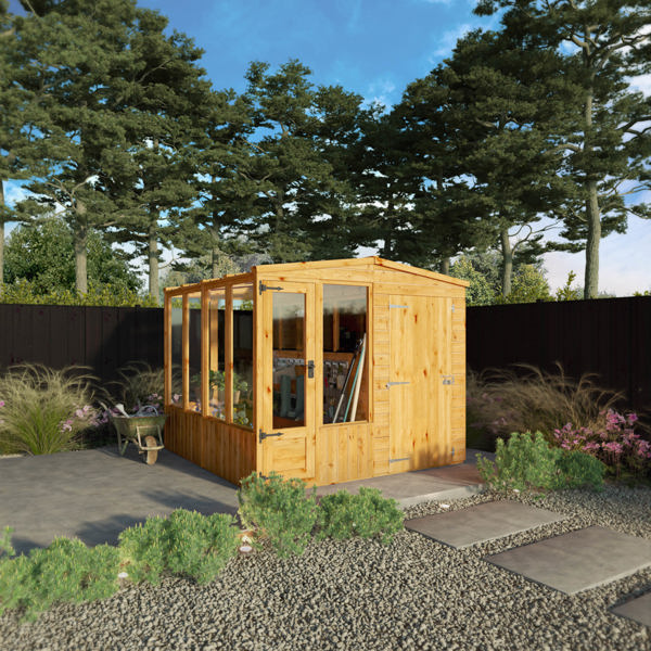 Mercia Woodsman Apex Greenhouse Combi Shed 8 x 8 - Glass Glazing