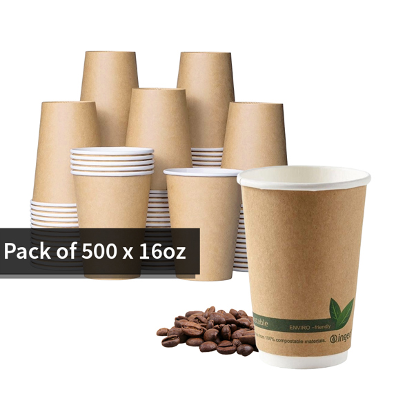 16oz Kraft Compostable Double Wall Cups