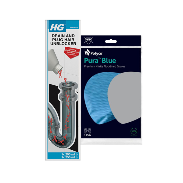HG Drain & Plug Hair Unblocker with Protective Gloves