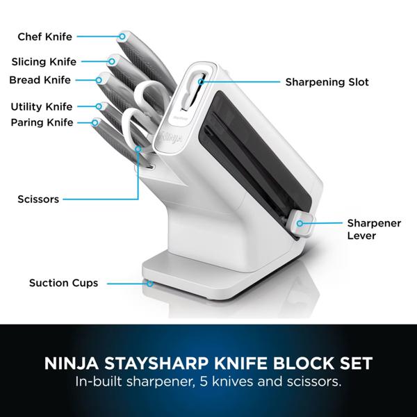 Ninja StaySharp Stainless Steel Knife Set & Plastic Block (6-Piece Set) K62006EUWH