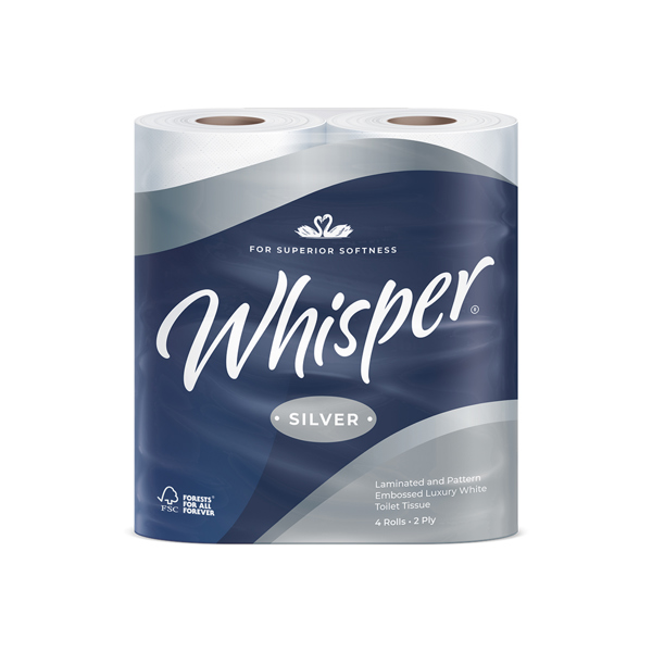 Whisper Silver 2 Ply White Premium Toilet Roll (Pack of 40)