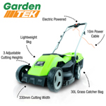 GardenTek GT33E 33cm Rear Roller Electric Lawn Mower (Hand Propelled) thumbnail