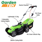 GardenTek GT38E 38cm Rear Roller Electric Lawn Mower (Hand Propelled) thumbnail