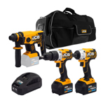 JCB 18V Brushless Cordless 3-Piece Power Tool Kit with 2 x 5.0Ah Batteries, Charger & Kit Bag thumbnail