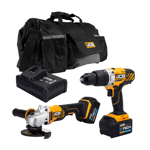 JCB 18V Cordless Combi Drill & Angle Grinder Twin Pack with 2 x 5.0Ah Batteries, Charger & Kit Bag thumbnail