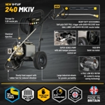 V-TUF 240TF - 240v Compact, Industrial, Mobile Electric Pressure Washer - 1450psi, 100Bar, 12L/min (TOTAL STOP) + COMMERCIAL FOAM SYSTEM thumbnail