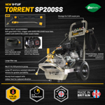 V-TUF TORRENT SP200 Industrial 7HP Petrol Pressure Washer - 2755psi, 190 Bar, 12L/min - Stainless Steel Frame thumbnail