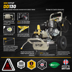 DD130 Industrial 13HP Honda Driven Petrol Pressure Washer - 4350psi, 300Bar (max) , 15 lpm - Stainless Steel Frame  thumbnail