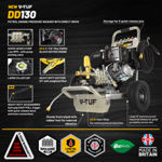V-TUF DD130 Industrial 13HP Honda Driven Petrol Pressure Washer - 4350psi,300Bar (max) 250 Bar WP 15L/min - 21