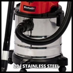 Einhell TC-VC 18/20 Li S-Solo PXC 18V 20 Litre Stainless Steel Wet & Dry Vac, Body Only thumbnail