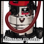 Einhell TE-VC 36/30 S Auto Li S-Solo PXC 36V 30 Litre Stainless Steel Wet and Dry Vac with Auto Power Take Off, Body Only thumbnail