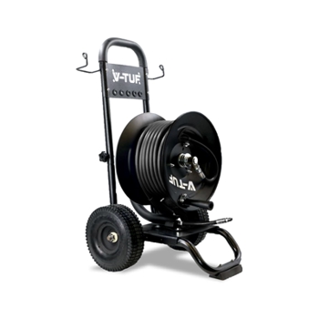 V-TUF INDUSTRIAL TROLLEY MANUAL WIND HOSE REEL - 50M HEAVY DUTY HIGH PRESSURE HOSE - MSQ FITTINGS